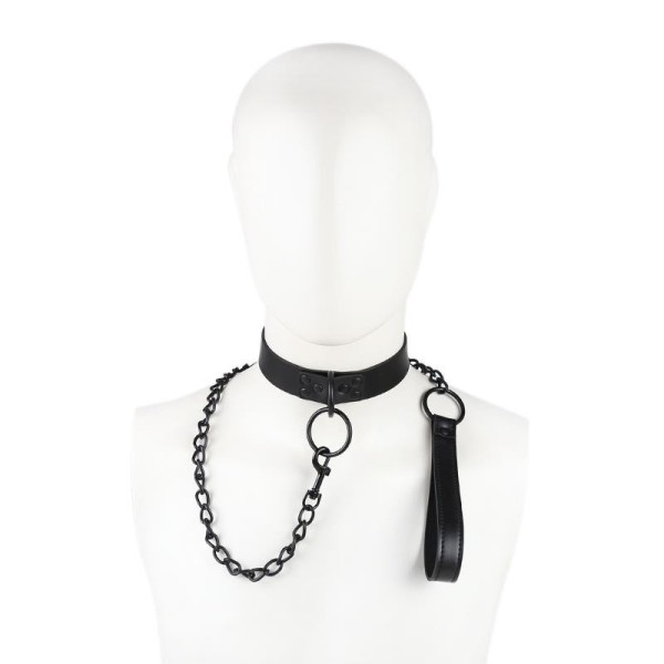 Leather Collar with Leash Latetobed Black