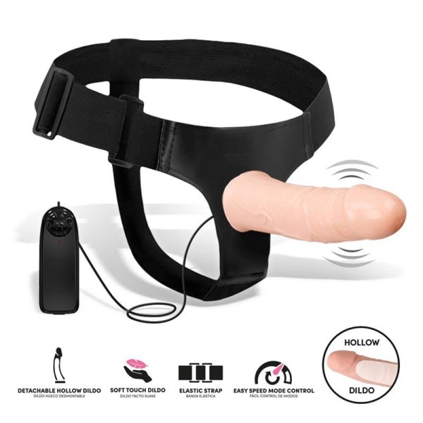 Κούφιο Strap-On με Δόνηση Latetobed Wobox 16.5cm Μπεζ