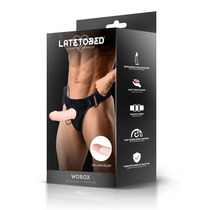 Latetobed Κούφιο Strap-On με Δόνηση Latetobed Wobox 16.5cm Μπεζ Γυναικεία Strap-On