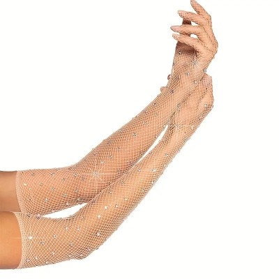 Fishnet Rhinestone Gloves Nude Fishnet Rhinestone Gloves Nude