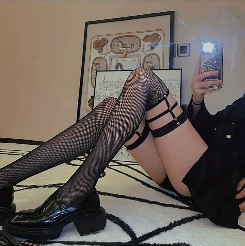 Fishnet Studded Stockings Black