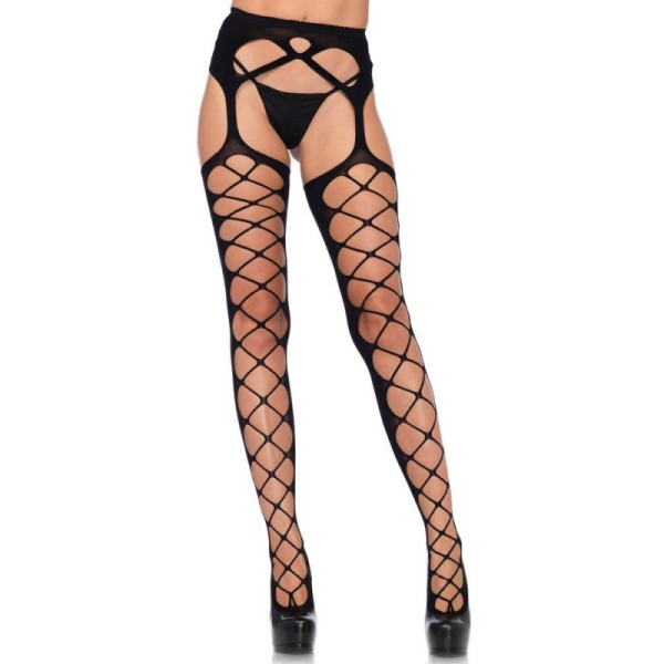 Suspender Pantyhose Leg Avenue Diamond Net Opaque Black