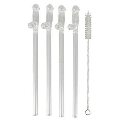 Glass Penis Straws Willy 4pcs