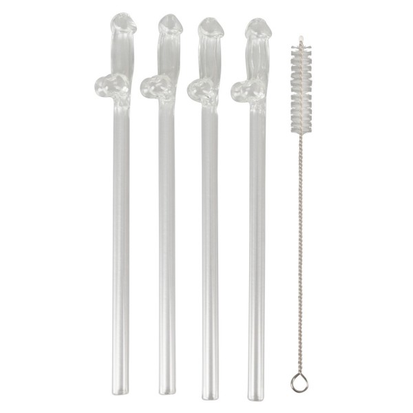 Glass Penis Straws Willy 4pcs