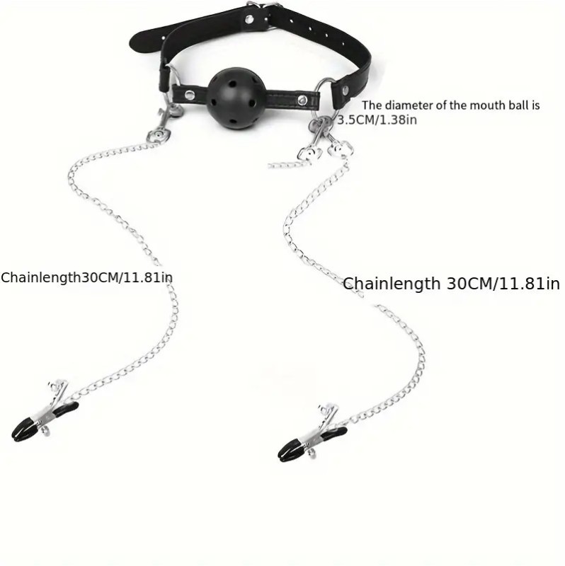 Ball Gag and Nipple Clamps Black