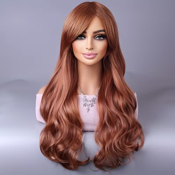Long Wavy Wig with Bangs Copper