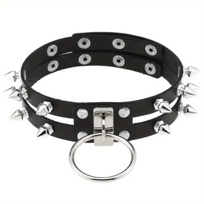 Collar with Spikes and Big Ring Black Collar with Spikes and Big Ring Black