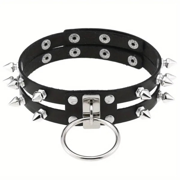 Collar with Spikes and Big Ring Black