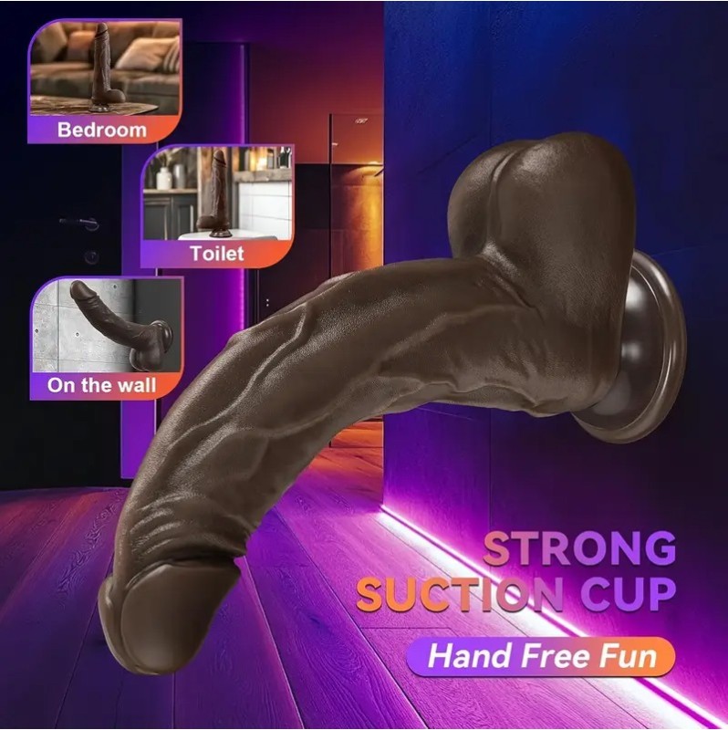 Realistic Heated Thrusting Vibrator With Suction Cup 22cm Brown