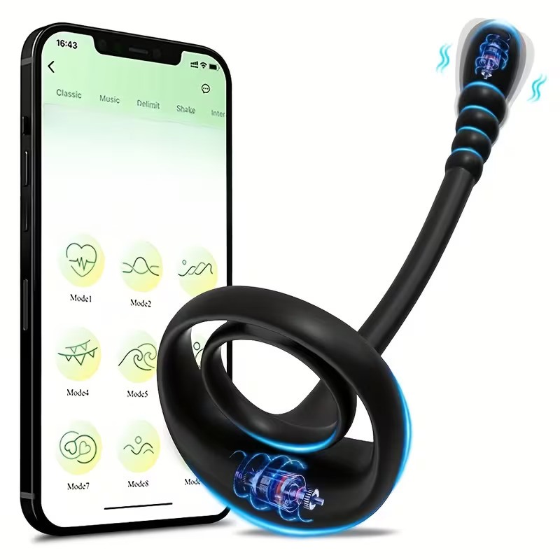 Love Market Δαχτυλίδι Πέους με Διέγερση Προστάτη & App Μαύρο Διέγερση Προστάτη