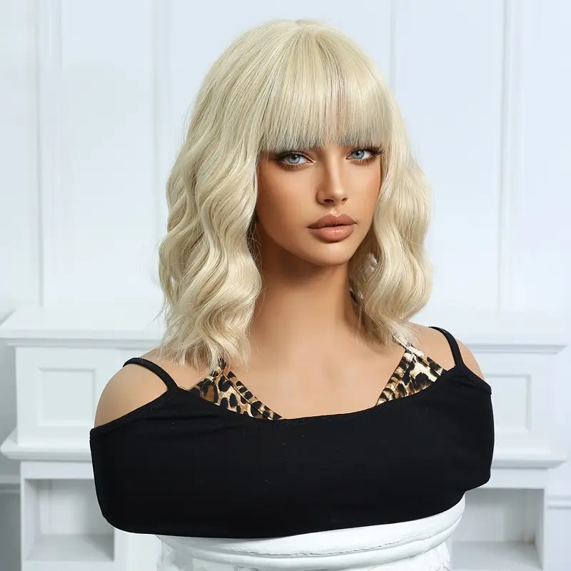 Long Bob with Bangs Wig Blonde