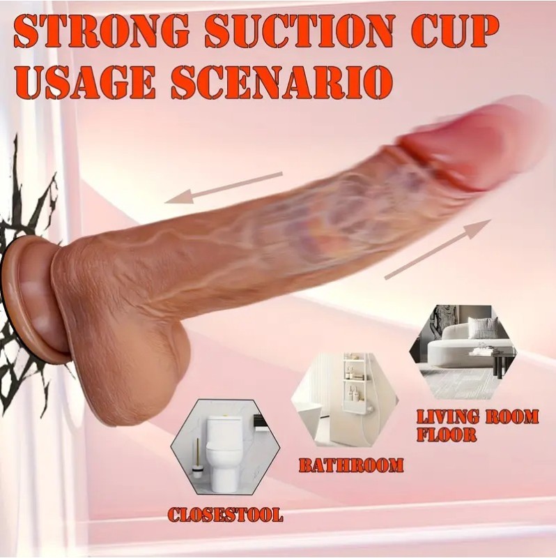 Realistic Heated Thrusting Vibrator With Suction Cup 22cm Nude