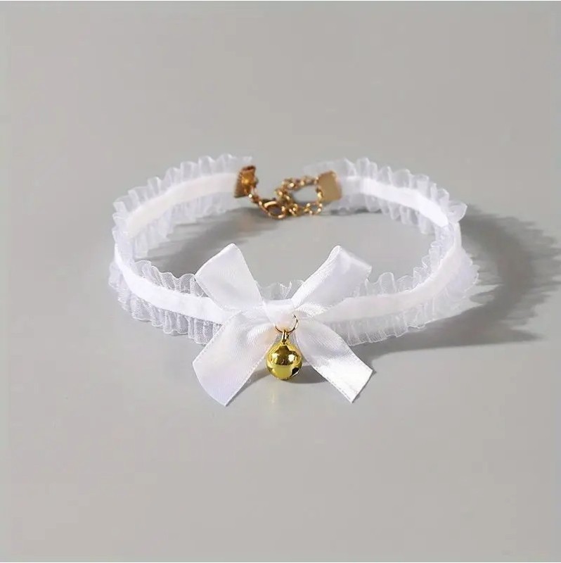 Headband with Cat Ears and Choker Set White