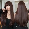 Long Wig with Bangs Red Brown