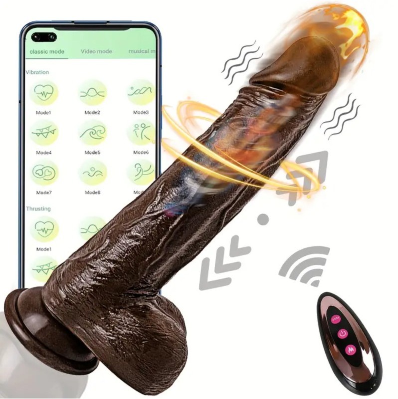 Realistic Heated Thrusting Vibrator With Suction Cup 22cm Brown