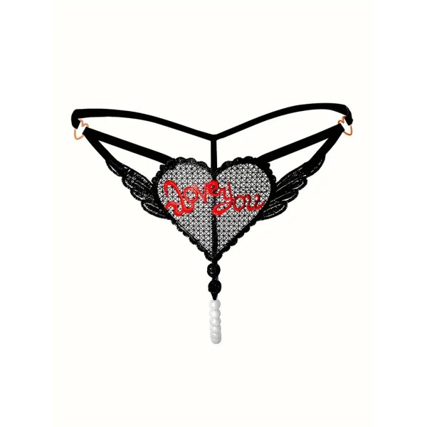 G-string with Pearl Chain Love You Black