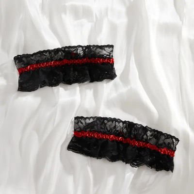 2pcs Lace Garters with Bow Black 2pcs Lace Garters with Bow Black