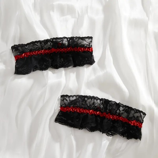 2pcs Lace Garters with Bow Black