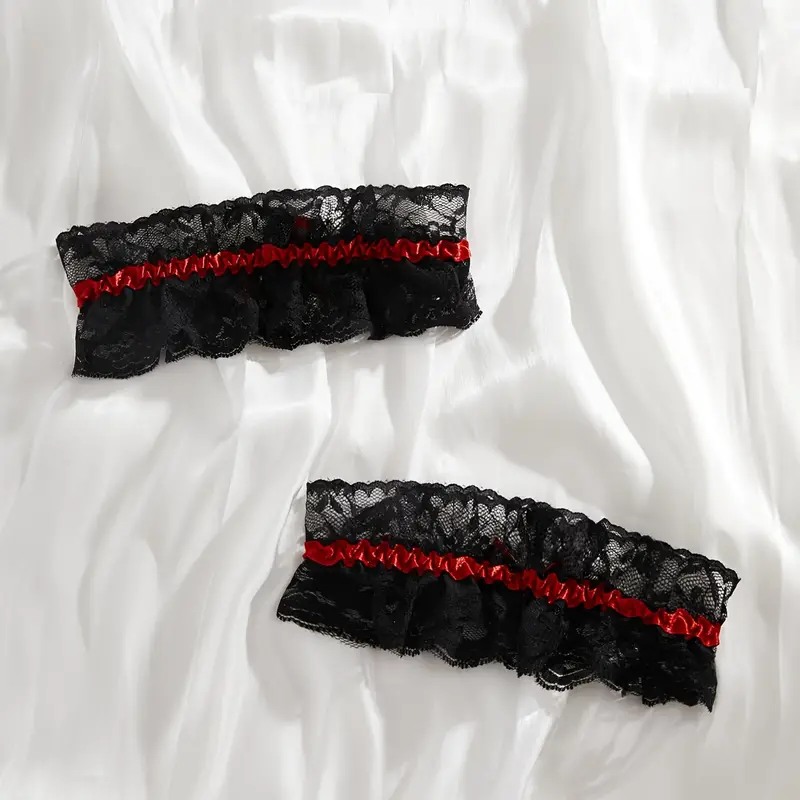 2pcs Lace Garters with Bow Black
