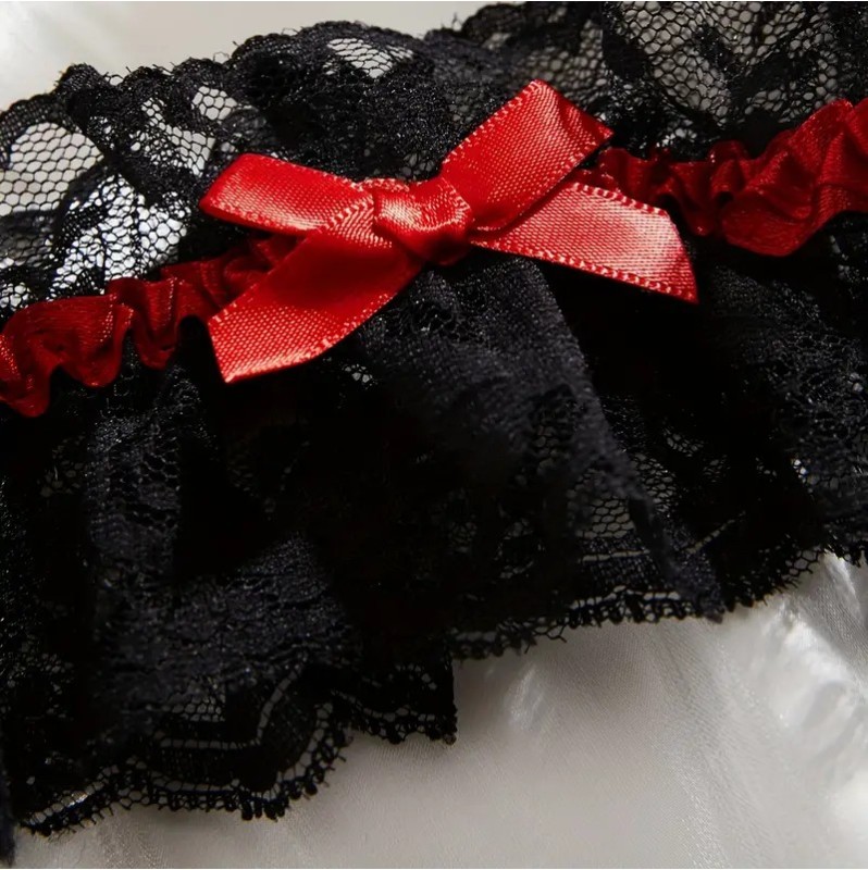 2pcs Lace Garter with Bow Black