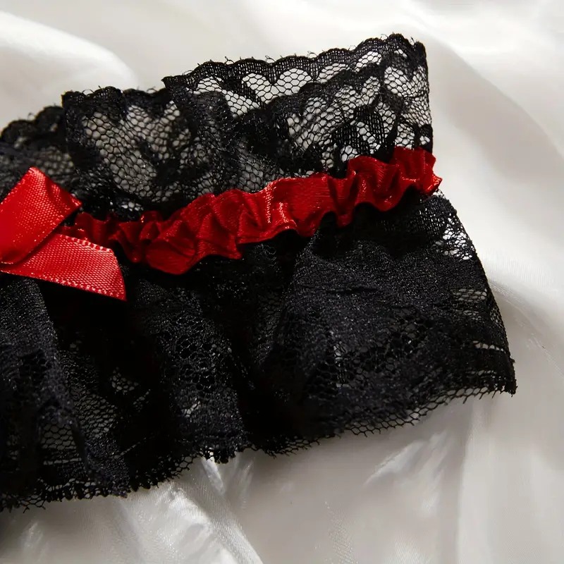 2pcs Lace Garters with Bow Black