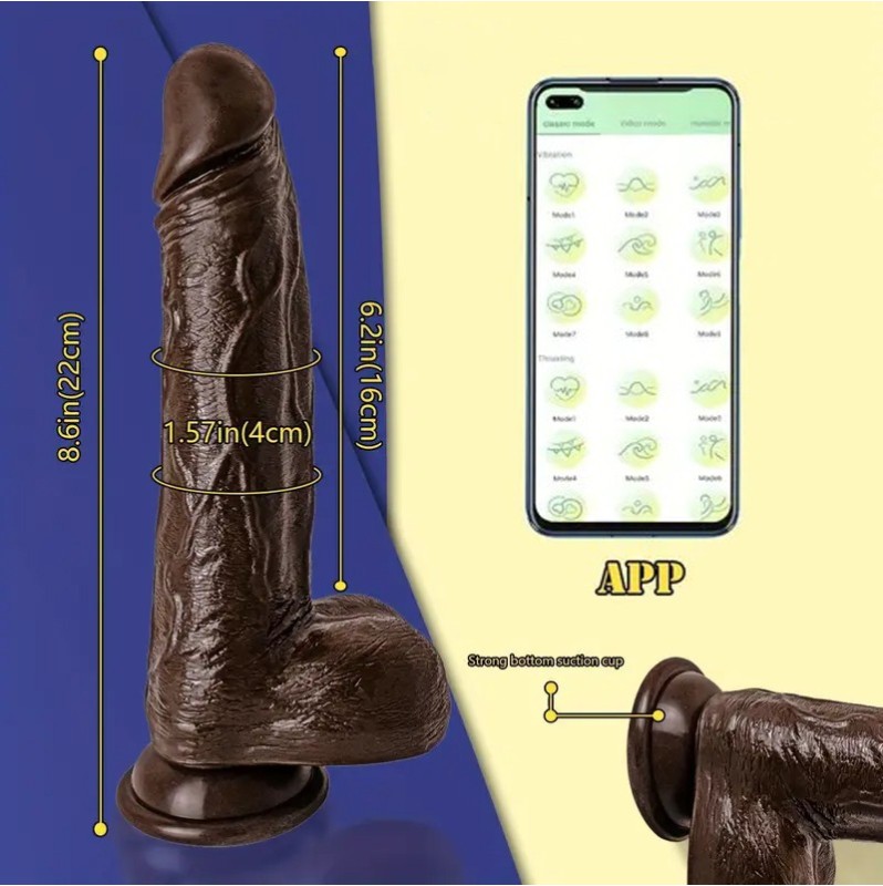 Realistic Heated Thrusting Vibrator With Suction Cup 22cm Brown