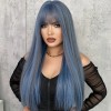 Long Wig with Bangs Blue 