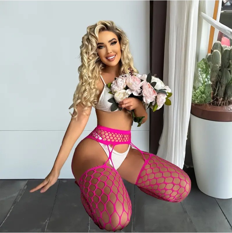 Fishnet Suspender Pantyhose Gea Pink