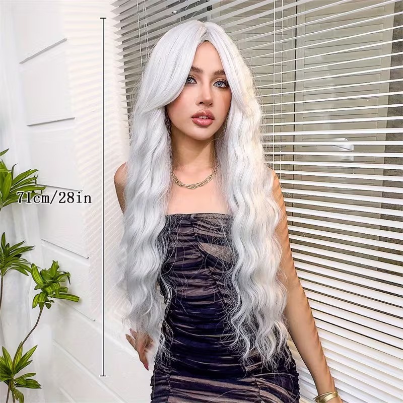 Love Market Long Wavy Wig with Bangs Silver Lana Wigs