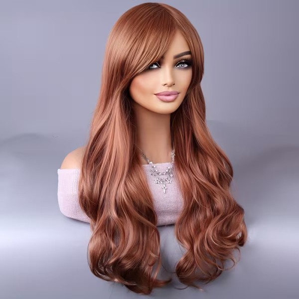 Long Wavy Wig with Bangs Copper