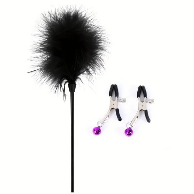 Nipple Clamps and Feather Tickler Set Love Market Black Nipple Clamps and Feather Tickler Set Love Market Black
