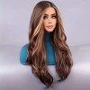 Long Wavy Wig with Bangs Brown