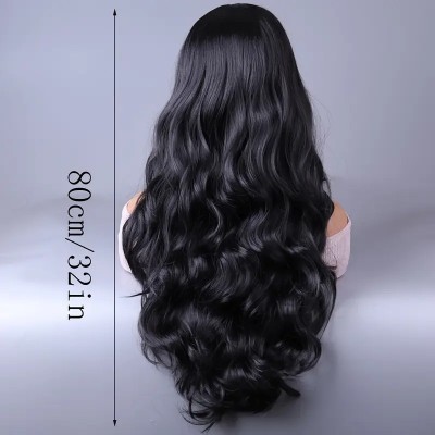 Long Wavy Wig with Bangs Black Long Wavy Wig with Bangs Black