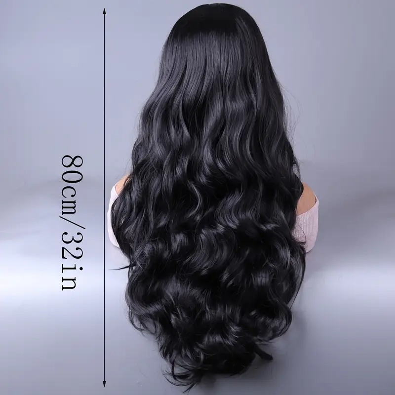 Long Wavy Wig with Bangs Black