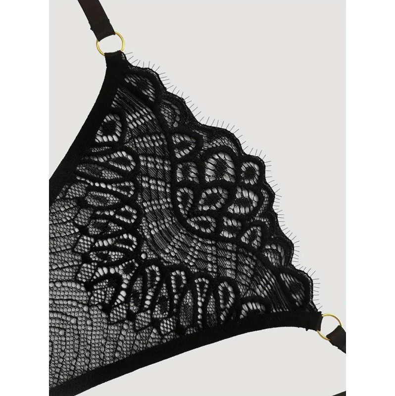 Lace Thong with Chain Black