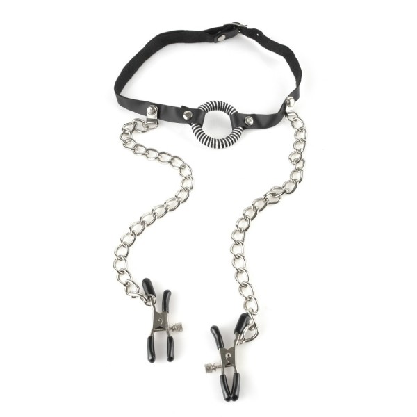 O-Ring Gag and Nipple Clamps Fetish Fantasy Series Black