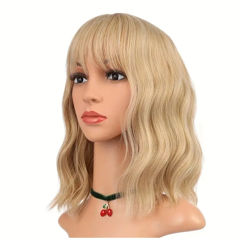 Long Bob with Bangs Wig Blonde