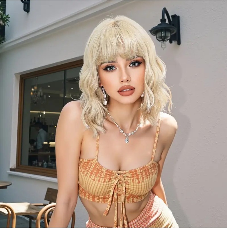 Long Bob with Bangs Wig Blonde