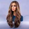 Long Wavy Wig with Bangs Brown