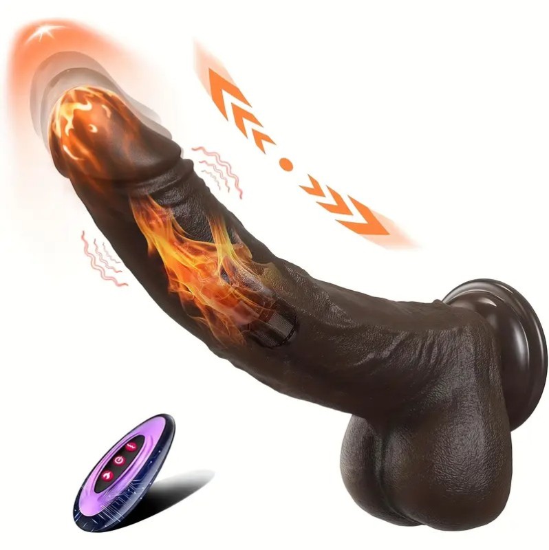 Realistic Heated Thrusting Vibrator With Suction Cup 22cm Brown