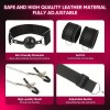 Ball Gag with Hand Cuffs and Nipple Clamps Black