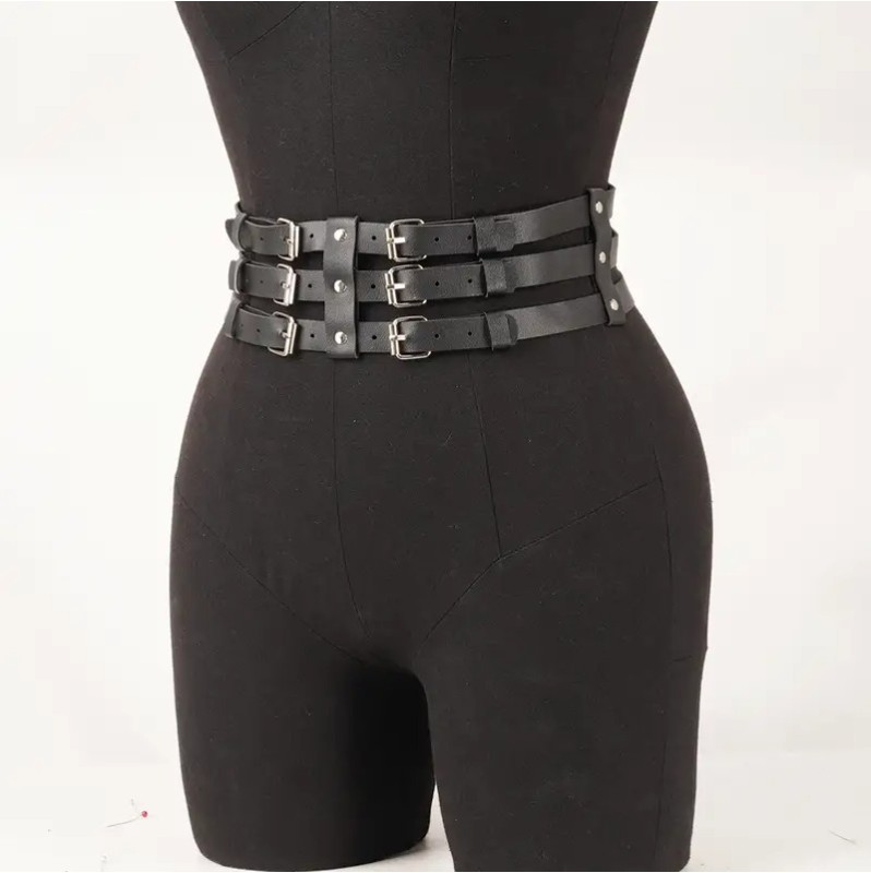 Triple Buckle Waist Belt Black