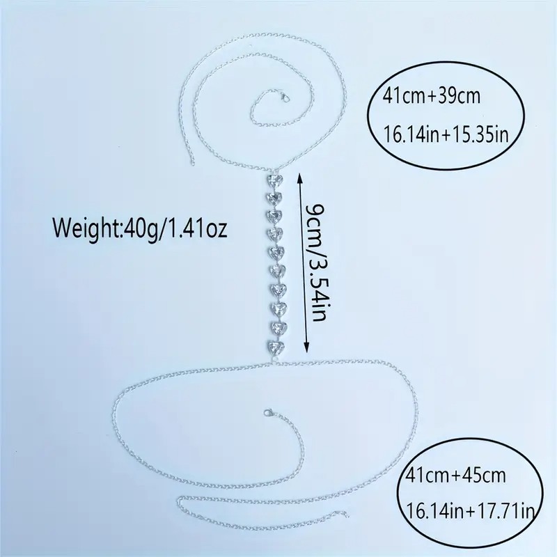 Love Market Αλυσίδα Στήθους Rhinestone Hearts Ασημί Chokers & Στέκες