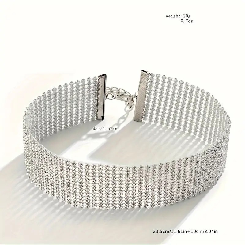 Love Market Αστραφτερό Τσόκερ με Στρας Ασημί Chokers & Στέκες