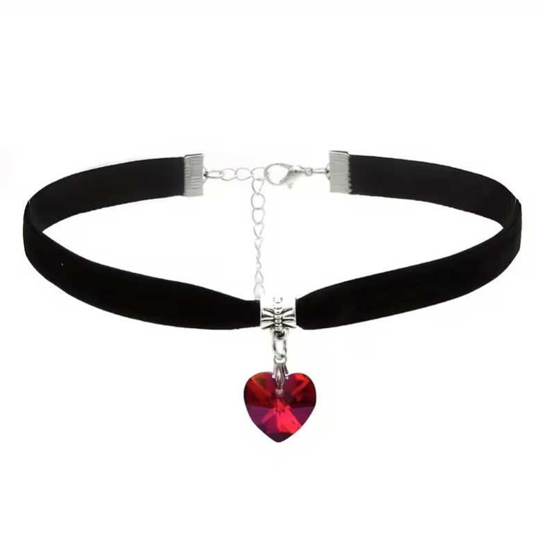 Love Market Βελούδινο Μαύρο Τσόκερ με Κόκκινη Καρδιά Chokers & Στέκες