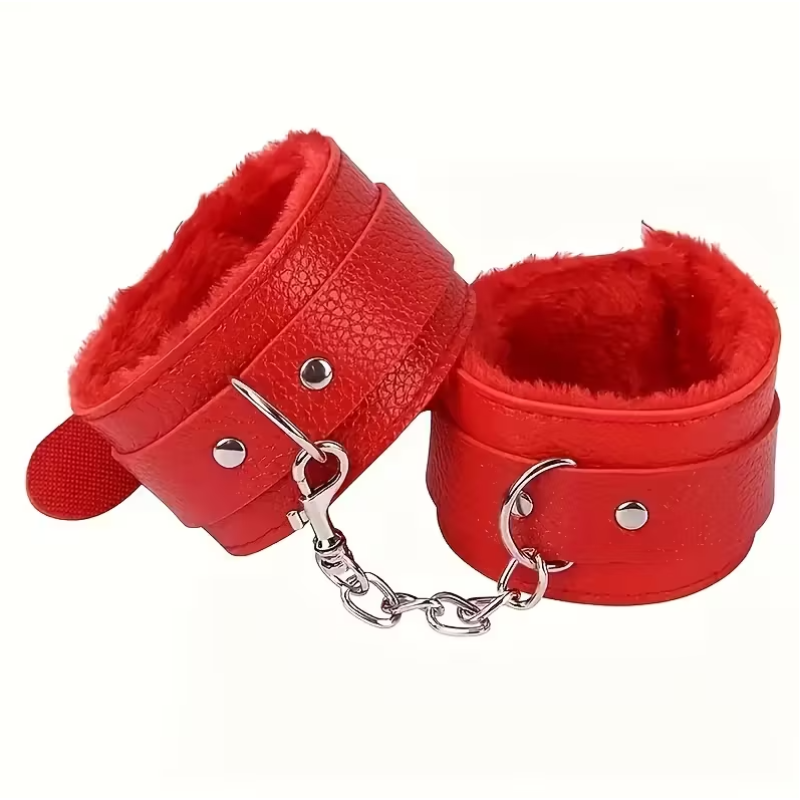 Love Market Δερμάτινες Χειροπέδες Fur Lined Κόκκινες Δερμάτινες χειροπέδες