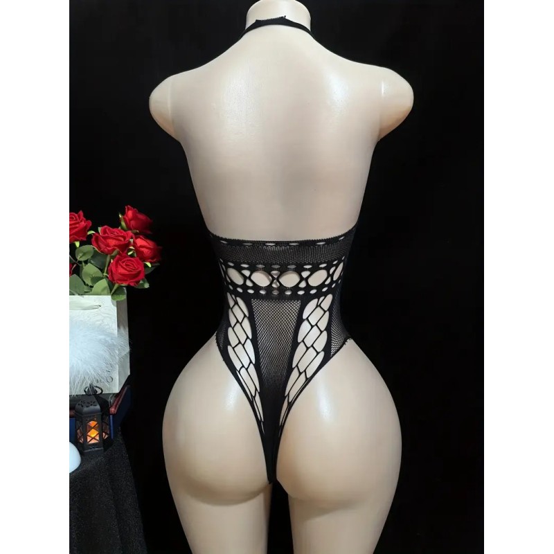 Love Market Διχτυωτό Halter Κορμάκι Vera Μαύρο Κορμάκια