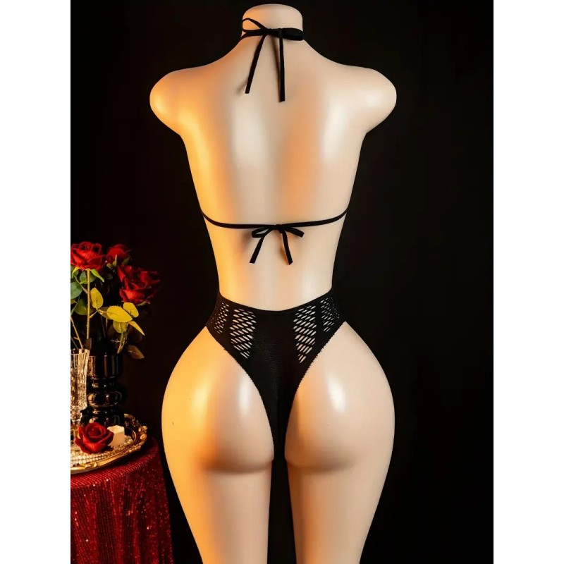 Love Market Διχτυωτό Κορμάκι Halter Greta Μαύρο Κορμάκια