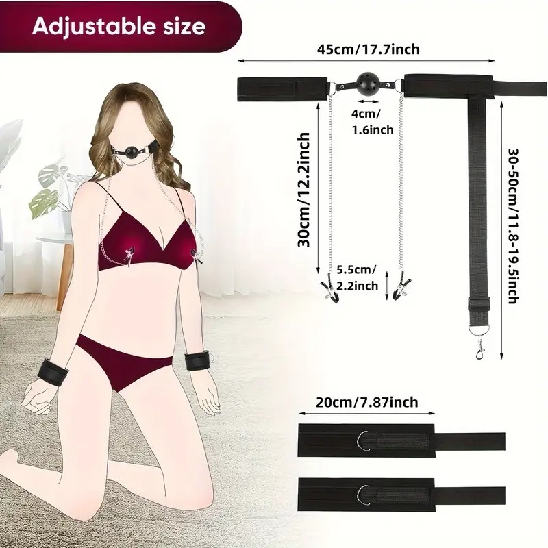 Love Market Ball Gag with Hand Cuffs and Nipple Clamps Black Ball Gags