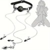 Love Market Ball Gag with Nipple/Clit Clamps and Butt Plug Set Black Ball Gags